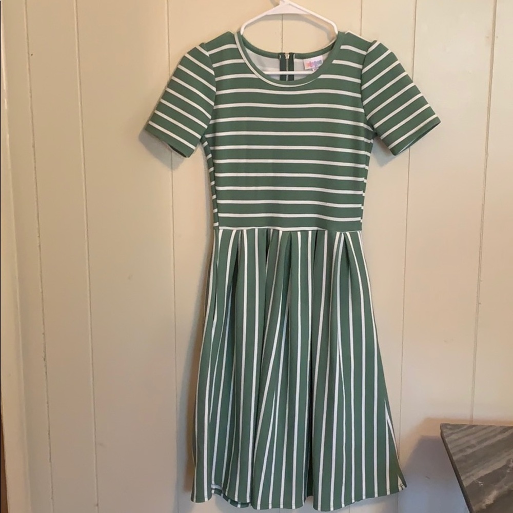 Green and white striped Amelia from LuLaRoe